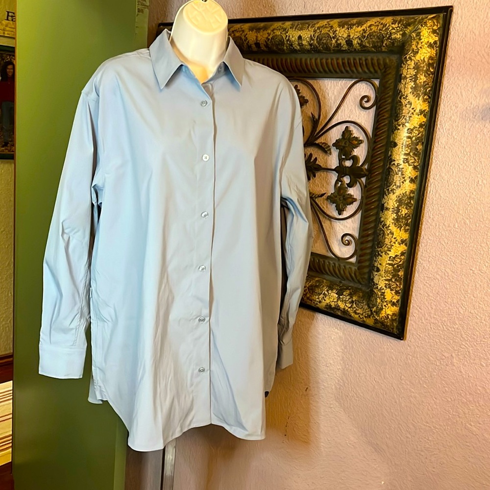 NWT Athleta Oversized Poplin Shirt - blue button up Sz M